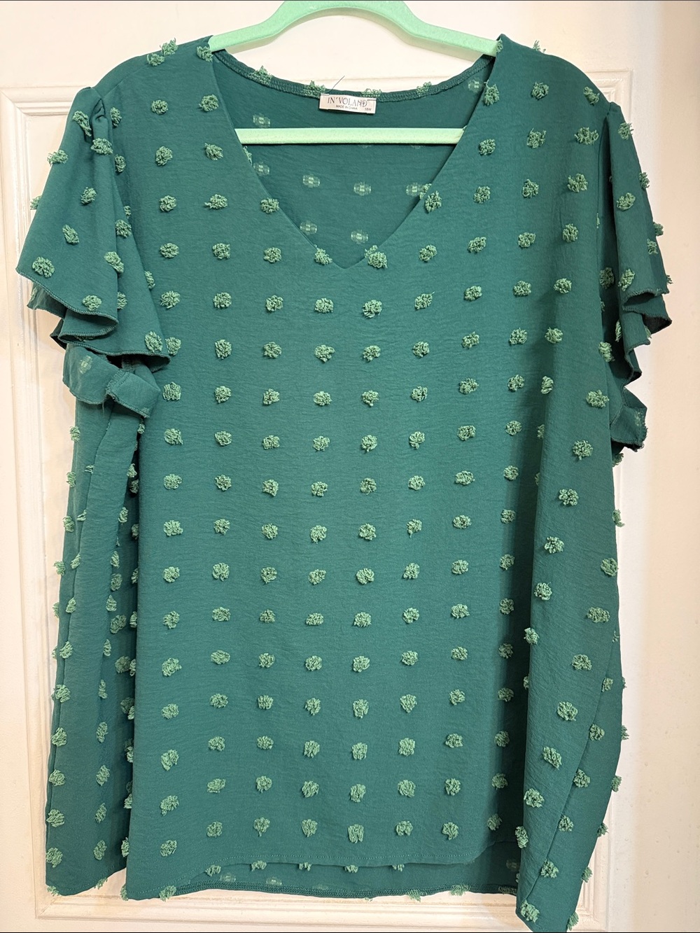 Teal Pom Dot V-Neck Blouse